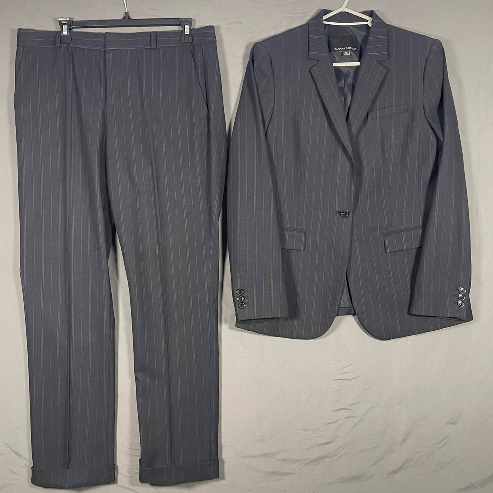 Banana Republic Womens 12 Pinstripe 2 Piece Suit Charcoal Grey Blazer Trousers